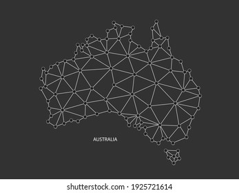 Australia Map Point scales on black background. Wire frame polygonal network white line, dot and shadow dot.