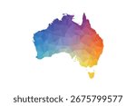 Australia Map - Polygon Style Vector Illustration in Rainbow Gradient, Low Poly Multicolor Geometric Design, Isolated on White Background, Suitable for Reports, and Creative Projects.
