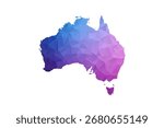 Australia Map - Polygon Style Vector Illustration in Blue and Purple Gradient, Low Poly Geometric Design, Isolated on White Background, Ideal for Infographics and Learning Materials.