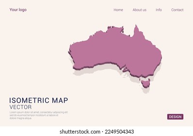 Australia map purple on white background with 3d isometric vector illustration