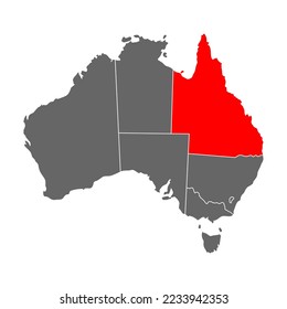 Mapa australiano del icono de queensland, concepto de geografía en blanco, ilustración aislada del vector de fondo gráfico.