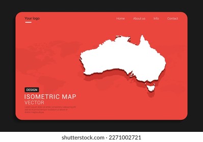 Australia mapea el rojo aislado en el fondo oscuro con la ilustración vectorial isométrica del mapa del mundo en 3d.