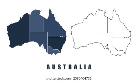 Australia map regions border outline vector set