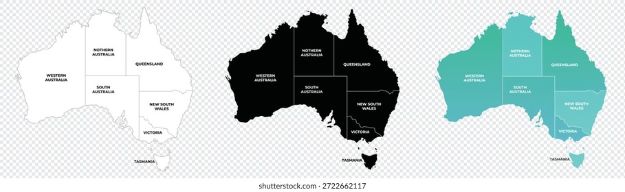 Mapa da Austrália com regiões, ilustração vetorial colorida. Mapa dos países da Oceania. mapa da austrália.
