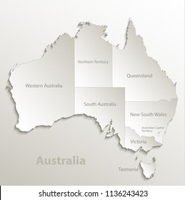 Australia map separate region individual names card paper 3D natural vector
