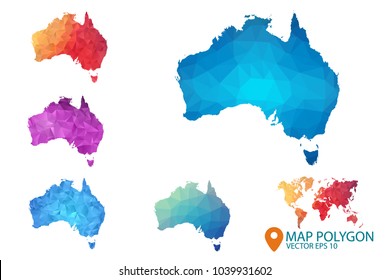 Australia Map - Set of geometric rumpled triangular low poly style gradient graphic background , Map world polygonal design for your . Vector illustration eps 10.