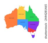 Australia map. Set from selected states. Silhouette, color and line style.