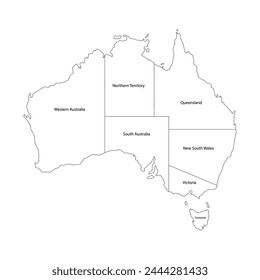 Australien-Karte. Aus ausgewählten Zuständen setzen. Silhouette, Farbe und Linienstil.