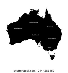 Australien-Karte. Aus ausgewählten Zuständen setzen. Silhouette, Farbe und Linienstil.