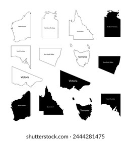 Australia map. Set from selected states. Silhouette, color and line style.