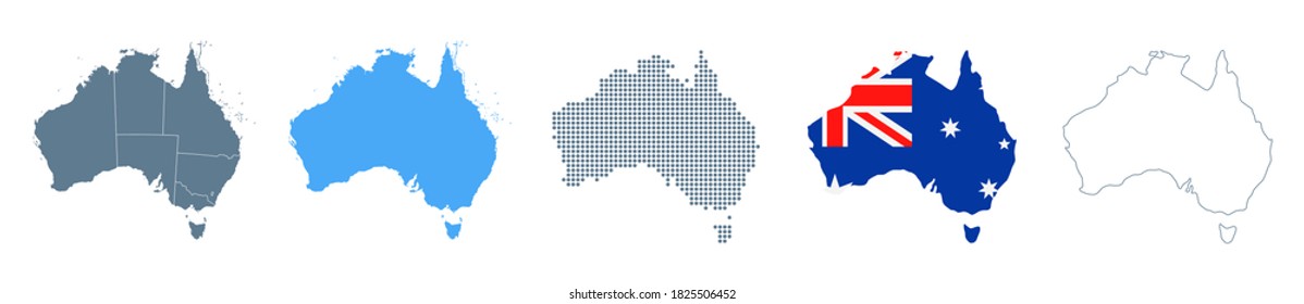 Australia Map Set - Vector Solid, Contour, Regions, Flag, Pixels