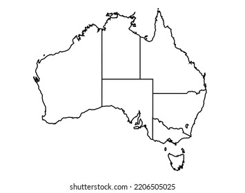 Australia Map shadow in minimal line outline thin shape isolated vector illustration