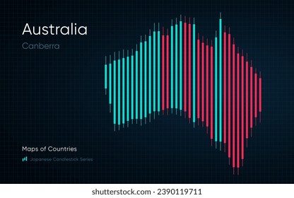 Australische Karte wird in einem Diagramm mit Balken und Linien angezeigt. Japanische Kartenserie