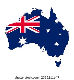 Australien Karte Silhouette mit Flagge einzeln auf weißem Hintergrund