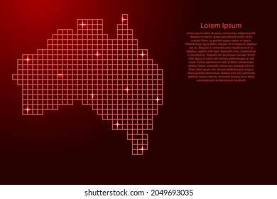 Australia map silhouette from red mosaic structure squares and glowing stars. Vector illustration.