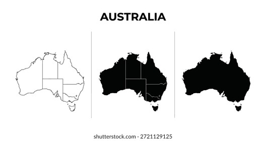 Australia map silhouette set vector