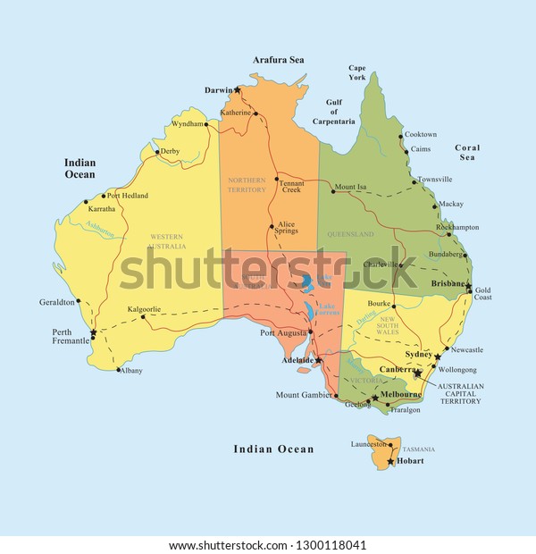 Vektor Stok Australia Map State Road (Tanpa Royalti) 1300118041