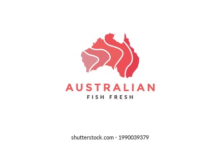 mapa de australia con símbolo del logotipo del pez sushi ilustración del icono