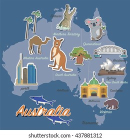 Australia map and travel icon 