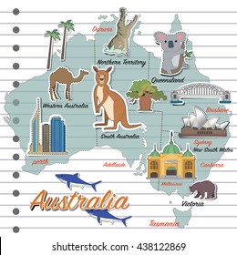 Australia map and travel icon eps 10 format