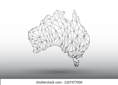 Australia map vector of black color geometric connected lines using triangles on light background illustration meaning strong network