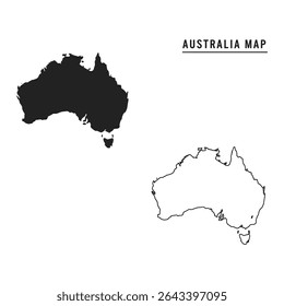 "Australia Map Vector – Black Silhouette and Outline Map for Educational and Creative Design Use"