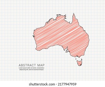Australia map of vector color silhouette chaotic hand drawn scribble sketch on grid paper.