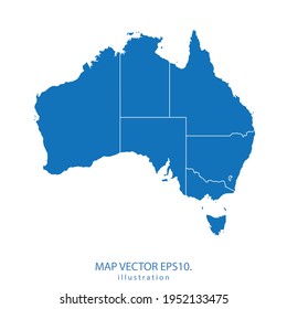 Australia mapea el vector EPS.10 color azul. sobre fondo blanco.