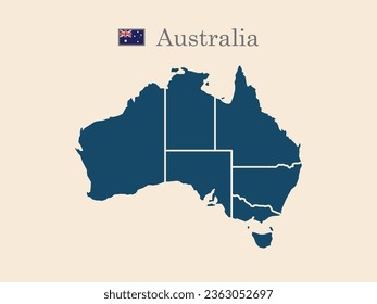 Australia map. Vector Australia map with flag isolated on beige background. With detailed regions. Perfect for educational, geographical, and travel-related projects.