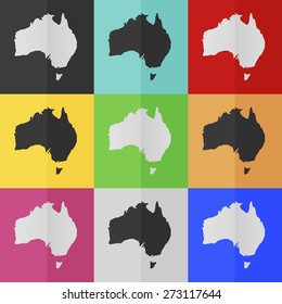 Australia map vector icon - colored set. Flat design