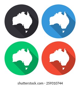 Australia map vector icon - colored(gray, blue, green, red) round buttons with long shadow