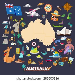 Australia map with vector icons - vector illustration