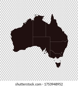 Australia map vector, isolated Brown color on transparent background
