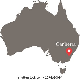 Australia map vector outline with capital location and name, Canberra, in gray background. Highly detailed accurate map of Australia prepared by a map expert.