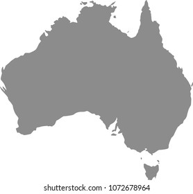Australia map vector outline illustration gray background. Highly detailed accurate map of Australia prepared by a map expert.