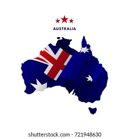 Australia map with waving flag. Vector illustration.