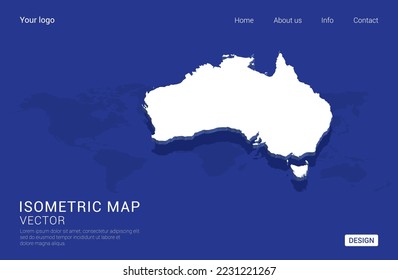 Australia map white on dark blue background 3d isometric vector illustration.