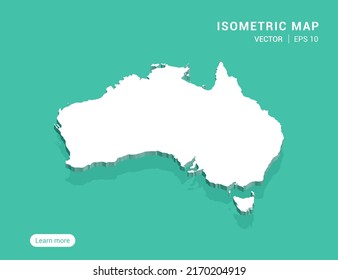 Australia mapea blanco sobre fondo verde con 3d ilustración vectorial isométrica.
