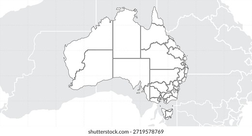 Mapa da Austrália, branco, estados, fronteiras, formas geográficas, perfeito para a educação, apresentações, ou planejamento de viagens, retratando as divisões do país e as principais formas de relevo