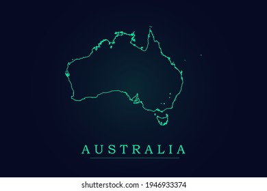 Australia Map - World Map International vector template with thin green outline or outline graphic sketch style and Green color isolated on dark background - Vector illustration eps 10