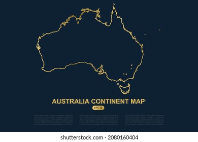 Mapa de Australia - Mapa Mundial Planilla vectorial internacional con el estilo de esbozo gráfico delgado del contorno de oro aislado en el fondo oscuro para el diseño de tarjetas, afiche, cartel - Ilustración vectorial eps 10