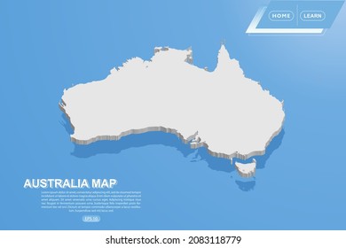 Australia Map - World map International vector template with isometric style including shadow, white color on blue background for design, website, infographic - Vector illustration eps 10