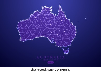 Australia Map - World Map International vector template with purple mash line, point scales, and polygon style isolated on purple technology background - Vector illustration eps 10