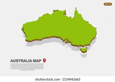 Mapa de Australia - Mapa mundial Mapa vectorial internacional con estilo isométrico que incluye sombra, color verde y marrón aislado en fondo blanco para el diseño - Ilustración vectorial eps 10