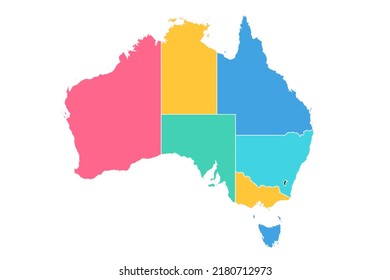 Australia Map - World Map International vector template with High detailed including blue, green, pink, and yellow outline color isolated on white background - Vector illustration eps 10