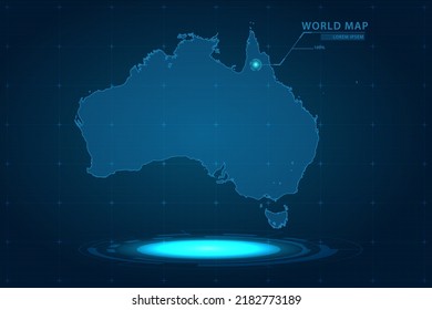 Australia Map - World Map International vector template with Hologram in perspective style and HUD, GUI, UI interface isolated on blue background for design - Vector illustration eps 10