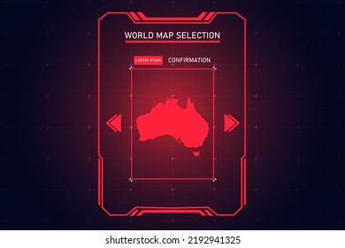 Australia Map - World Map International vector template with Red Color in perspective style and HUD, GUI, UI interface isolated on black background for design - Vector illustration eps 10