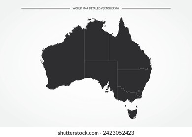 Australia Map - World Map International vector template with High detailed with black and white outline color isolated on white background - Vector illustration eps 10