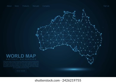 Australia Map - World Map mash line and point scales on blue technology background. Wire Frame 3D mesh polygonal network line, design sphere, dot and structure - Vector illustration eps 10