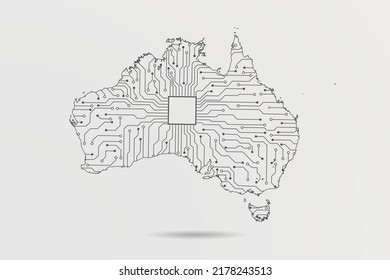 Australia Map - World map vector template with Abstract futuristic circuit board Illustration or High-tech technology mash line and point scales on white background - Vector illustration ep 10 